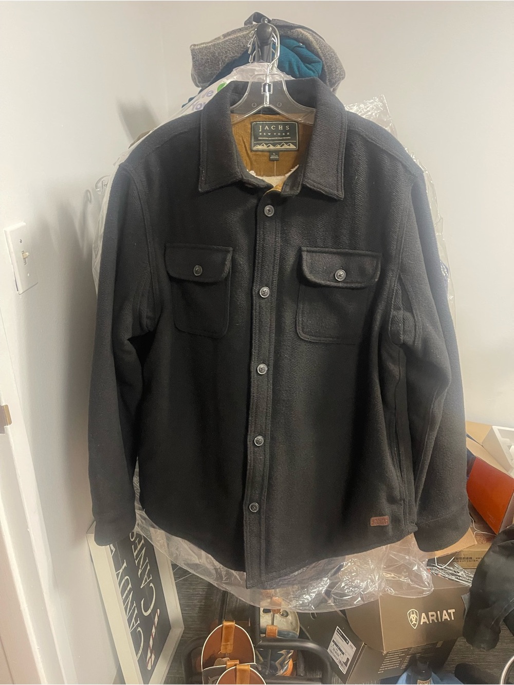 Jachs Black Fleece Button-Up Shirt Jacket
